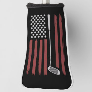 Retro American Flag Golf Golfer Funny Golf Club Head Cover
