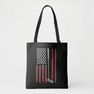 Retro American Flag Golf Golfer Funny Golf Club Tote Bag