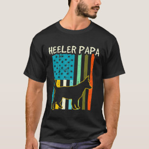 Retro American Flag Heeler Papa Australian Cattle T-Shirt