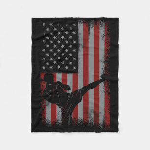 Retro American Flag Kickboxing Gift For Kick Boxer Fleece Blanket