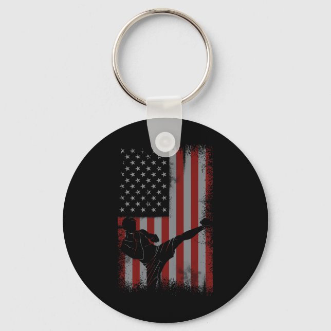 Retro American Flag Kickboxing Gift For Kick Boxer Key Ring (Front)