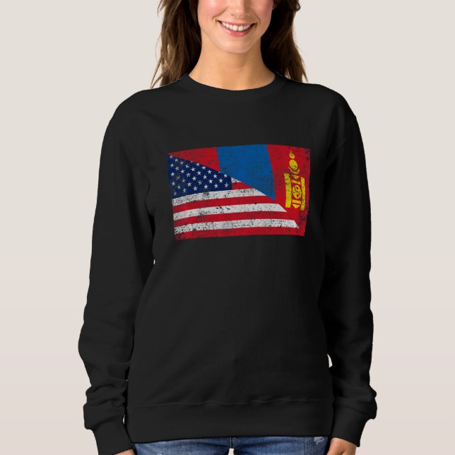 Retro American Flag & Mongolia Flag Patriotic Sweatshirt (Front)