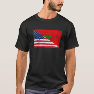 Retro American Flag & Morocco Flag Patriotic T-Shirt