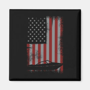 Retro American Flag Motor Boating Gift For Boater Magnet