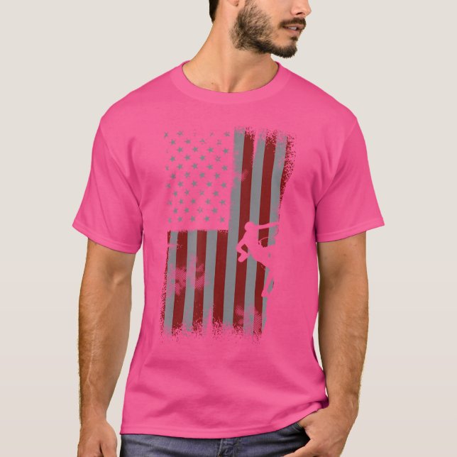 Retro American Flag Mountain Climbing Gift For Cli T-Shirt (Front)