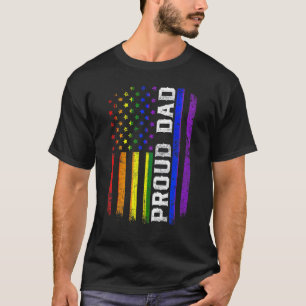 Retro American Flag Proud Dad Lgbt Gay Pride Free  T-Shirt