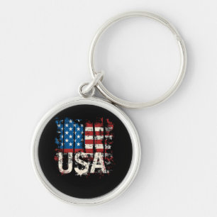 Retro American Flag USA 4th of July Key Ring