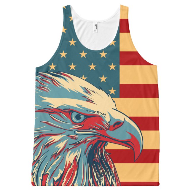 Retro American Patriotic Eagle Flag All-Over Print Singlet (Front)