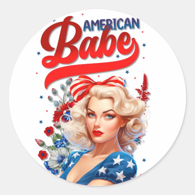 Retro American Pinup_ American Babe Classic Round Sticker (Front)