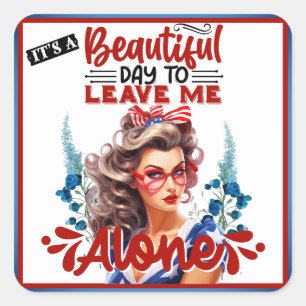 Retro American Pinup_ It's a Beautiful Day Square Sticker