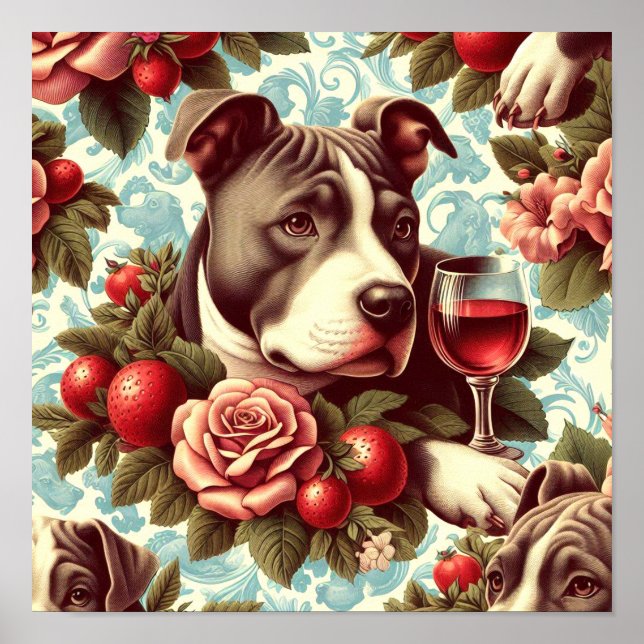 Retro American Pit Bull Terrier Illustration Poster (Front)