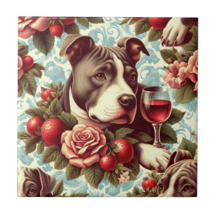 Retro American Pit Bull Terrier Illustration Tile