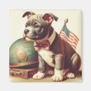 Retro American Pit Bull Terrier Painting Magnet