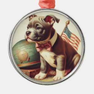 Retro American Pit Bull Terrier Painting Metal Tree Decoration