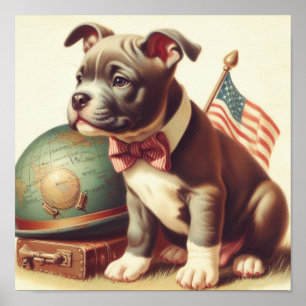 Retro American Pit Bull Terrier Painting Poster