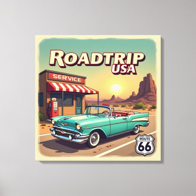 Retro American Road Trip Pop Art Canvas Print (Front)