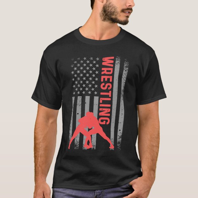 Retro American Wrestling Apparel US Flag Wrestling T-Shirt (Front)