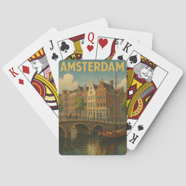 Retro Amsterdam Netherlands Grachten Playing Cards (Back)