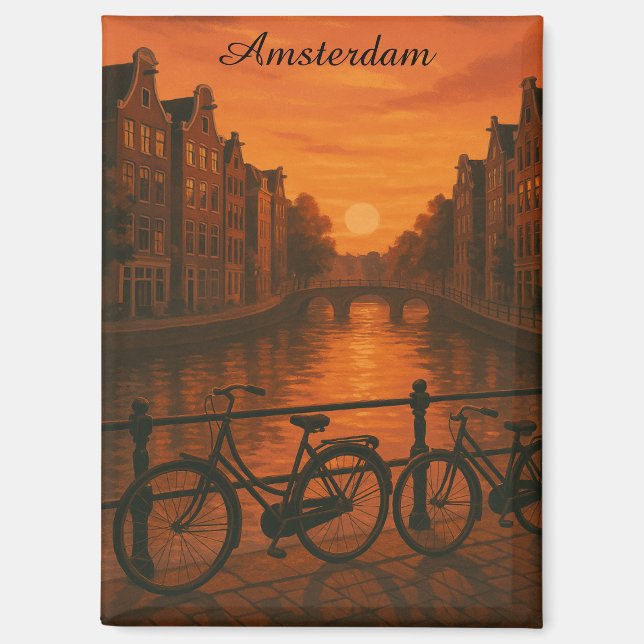 Retro Amsterdam Netherlands Grachten Sunset Glow  Magnet (Front)