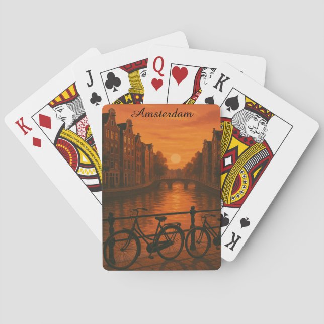 Retro Amsterdam Netherlands Grachten Sunset Glow  Playing Cards (Back)