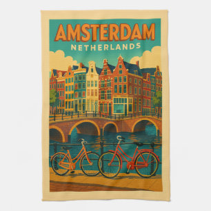 Retro Amsterdam Netherlands Tea Towel