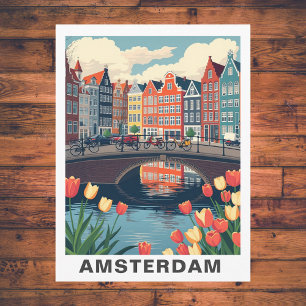 Retro Amsterdam Netherlands Travel Bicycle Postcard