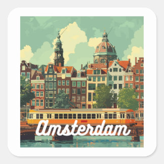 Retro Amsterdam Skyline  Square Sticker