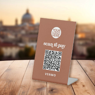 Retro and Boho   Contactless Scan to Pay QR Code Pedestal Sign