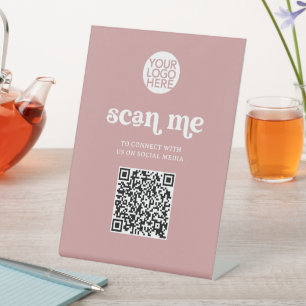 Retro and Boho   Dusty Rose Scan Me QR Code Pedestal Sign