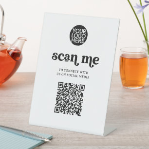 Retro and Boho Scan Me QR Code Pedestal Sign