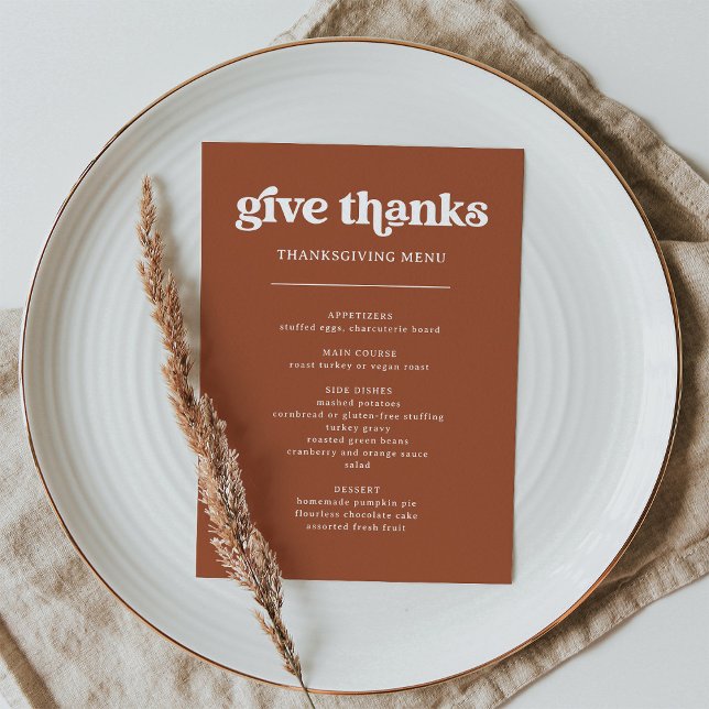 Retro and Boho Terracotta | Thanksgiving Dinner Menu (A retro and boho style Thanksgiving dinner menu in terracotta)