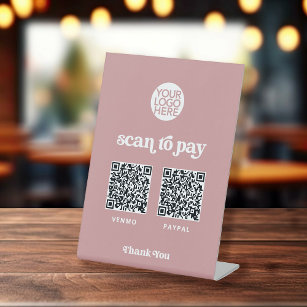 Retro and Boho   Two Ways to Pay Scannable QR Code Pedestal Sign