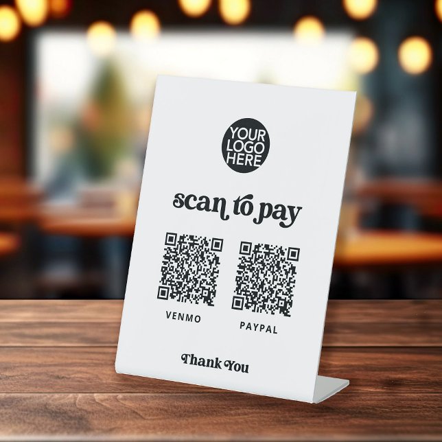 Retro and Boho | Two Ways to Pay Scannable QR Code Pedestal Sign (A pedestal sign with two contactless ways to pay)