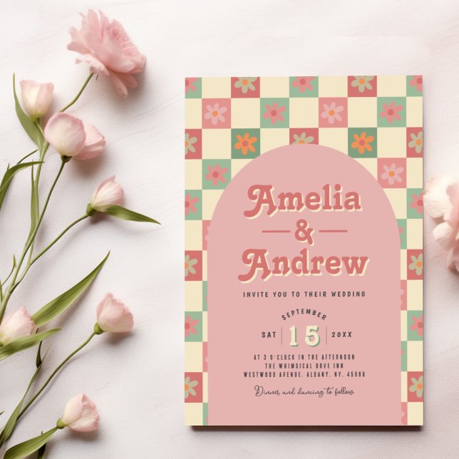 Retro and Groovy Floral 1970s Wedding Invitation (Creator Uploaded)