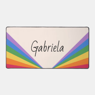Retro and Minimalist Rainbow Typography  Desk Mat