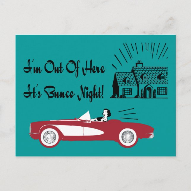 Retro and Vintage Bunco Red Convertible Postcard (Front)