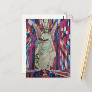 Retro Angel Crossing the Bridge collage art Postcard
