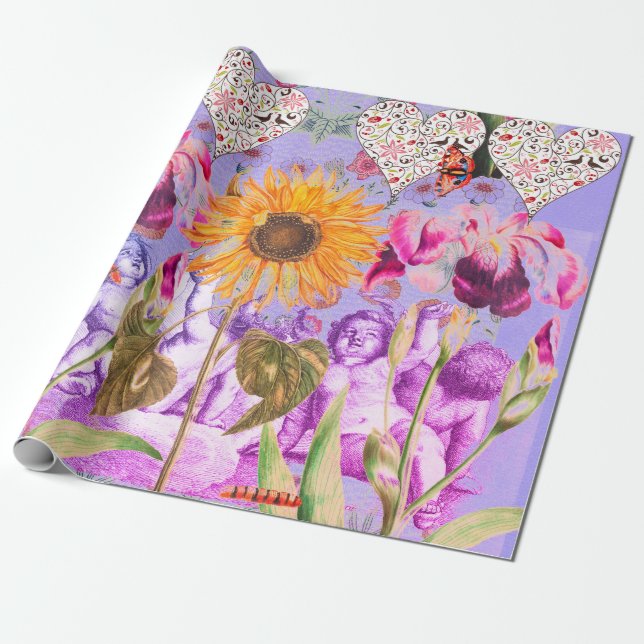 RETRO ANGEL Valentine's Day GIFT Wrapping Paper (Unrolled)