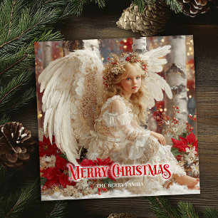 Retro angelic angel editable Christmas greeting Holiday Card