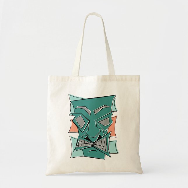 Retro Angular Tiki Mask Tote Bag (Front)