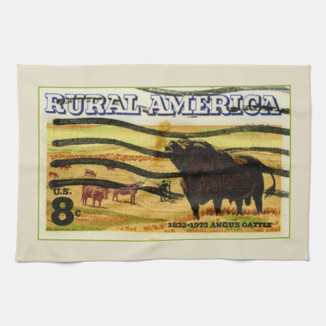 Retro Angus Cattle Tea Towel (Horizontal)