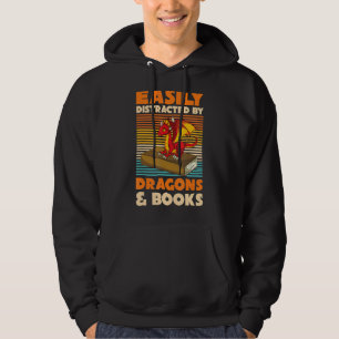 Retro Animal Easily Distracted By Dragons And Book Hoodie