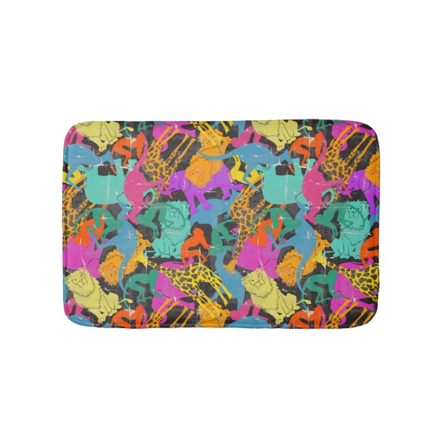 Retro Animal Silhouettes Pattern Bath Mat (Front)