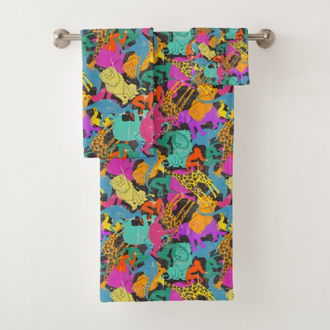 Retro Animal Silhouettes Pattern Bath Towel Set (Insitu)