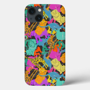 Retro Animal Silhouettes Pattern iPhone 13 Case