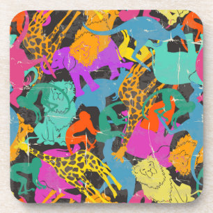 Retro Animal Silhouettes Pattern Coaster