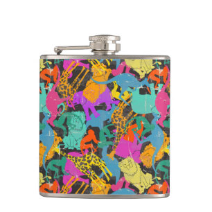 Retro Animal Silhouettes Pattern Hip Flask