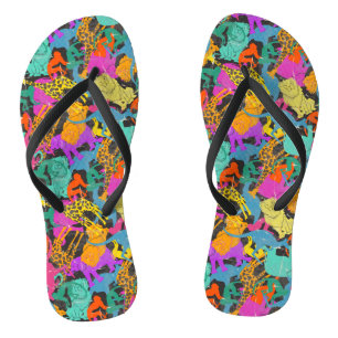 Retro Animal Silhouettes Pattern Jandals