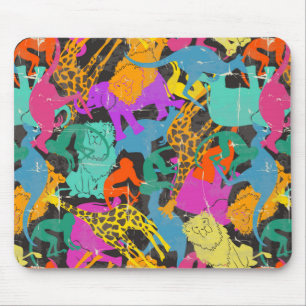 Retro Animal Silhouettes Pattern Mouse Pad