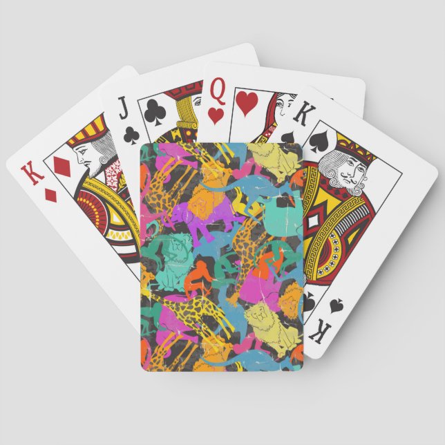 Retro Animal Silhouettes Pattern Playing Cards (Back)